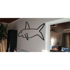 VTG Black Wrought Iron Shark Wall Hanging Coastal Sculpture